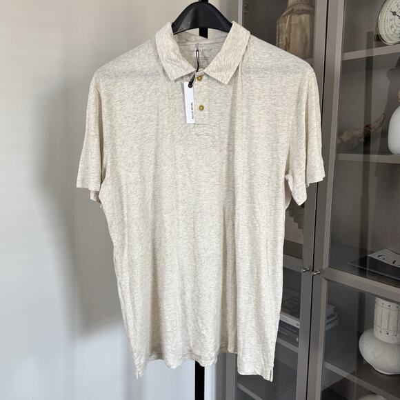 Taylor Stitch Cotton Hemp Polo Heather Oat Short Sleeve Collared Shirt 46 NEW - Picture 1 of 6
